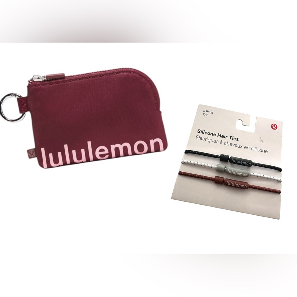 NWT Lululemon Burgundy clip-able Coin Pouch and 3pc hair tie bundle - Picture 1 of 5